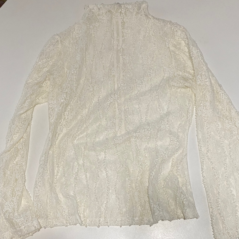 Aqua Cream Elegant Lace High-Neck Top - Cream